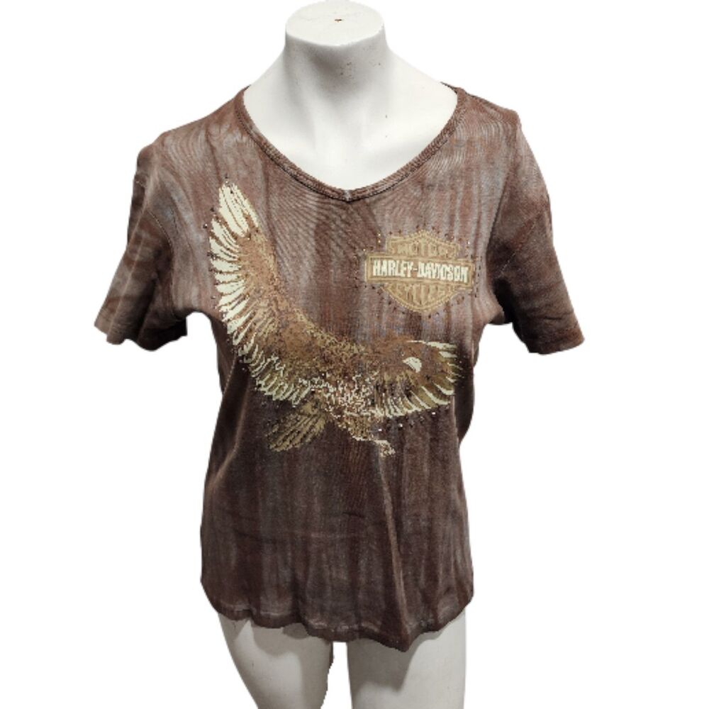Harley-Davidson Women’s L Brown Tie Dye Eagle Graphic T-Shirt Hacienda HD AZ